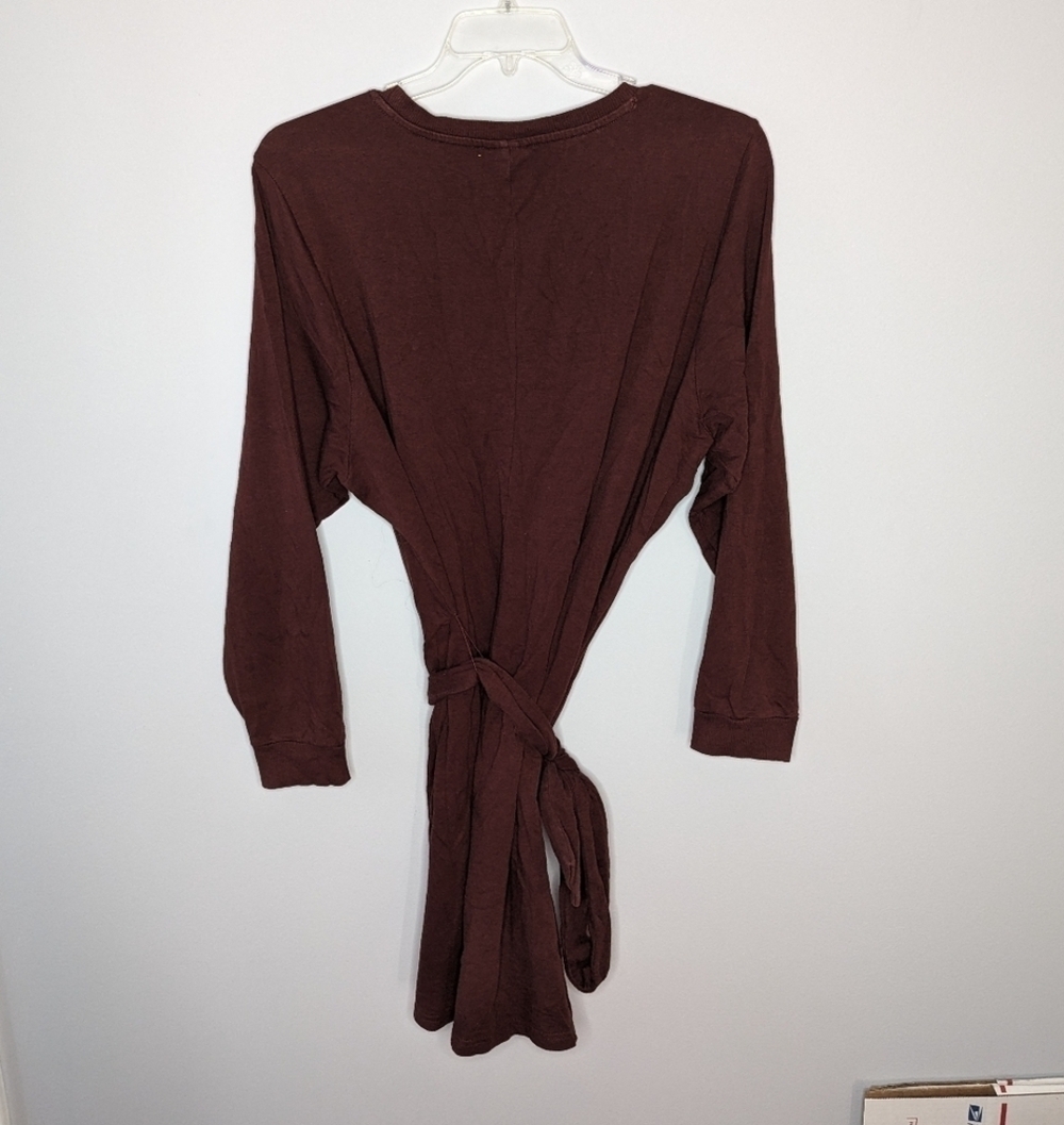 Torrid Dress Size 3X Womens Raisin Brown French Terry Belt Tie Shift Long Sleeve - Picture 2 of 4